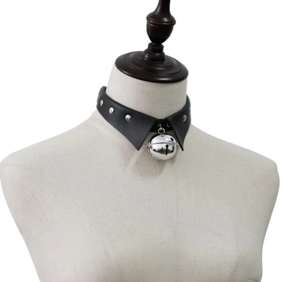 Black Kitty Choker Collar Necklace With A Jingly Bell Cosplay Bondage Fetish - Picture 3 of 5